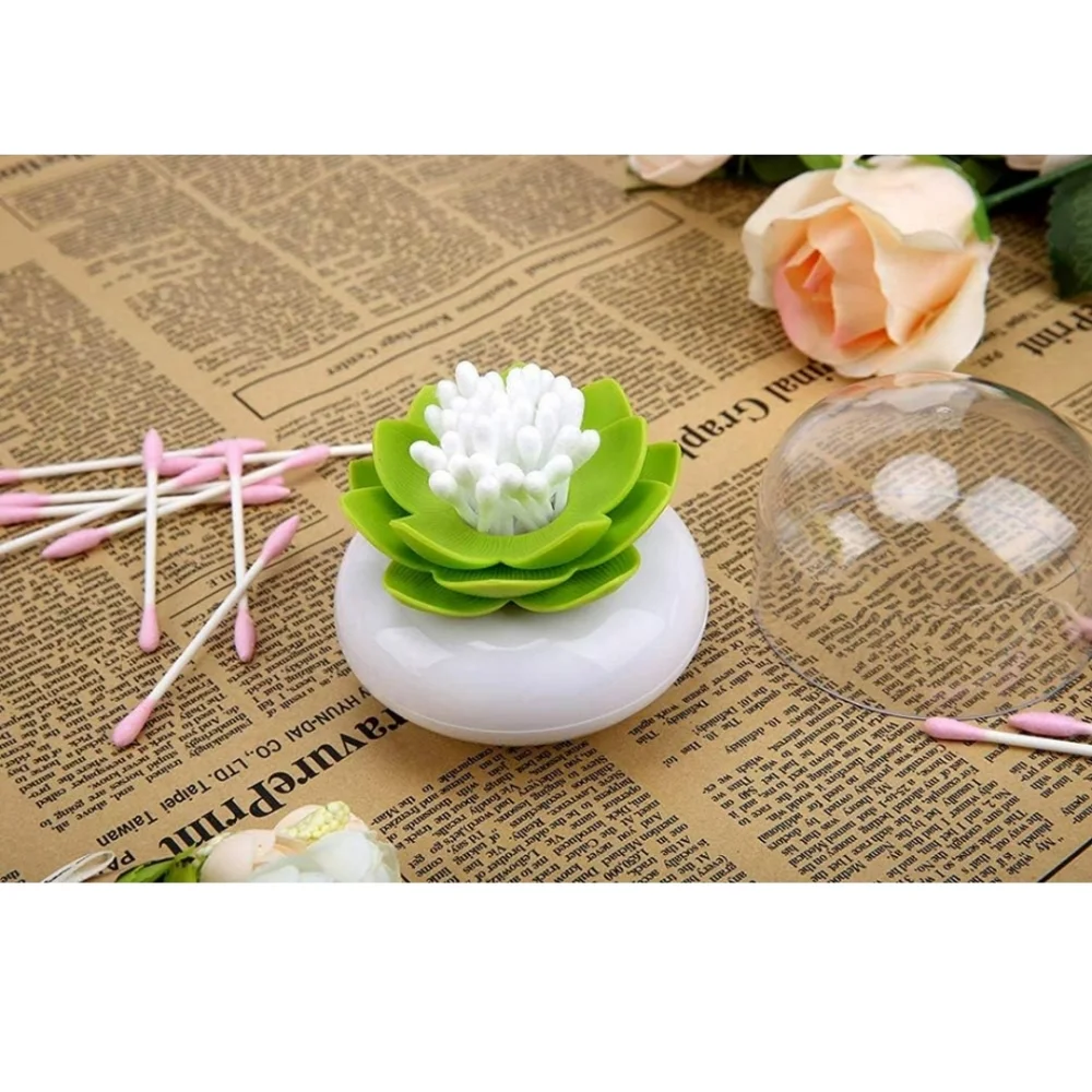 Green and White‎ Lotus Cotton Swab Holder